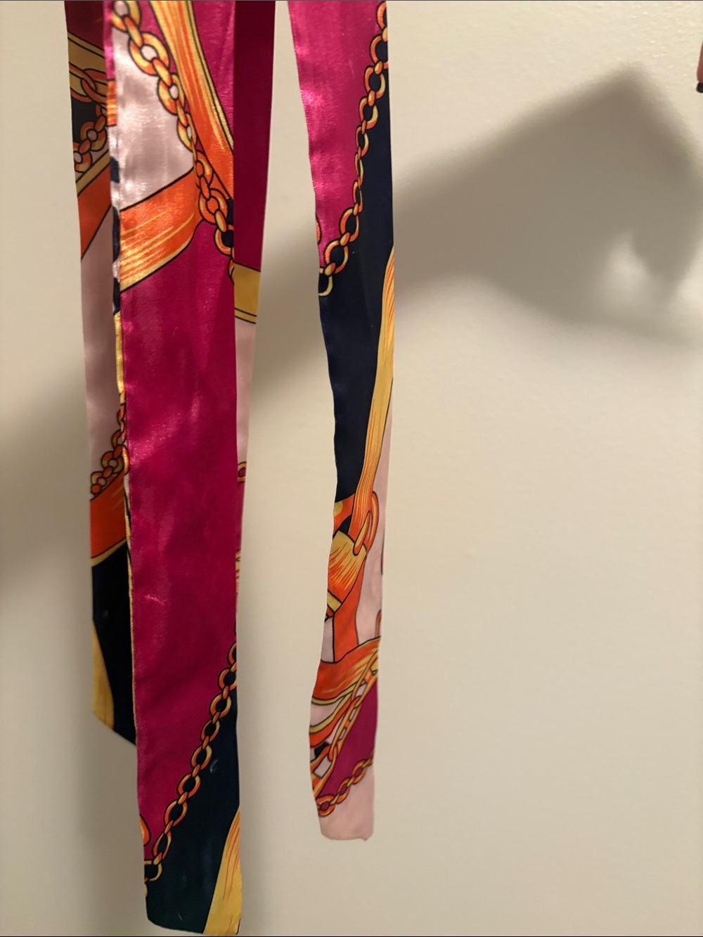 Silky Chain-Print Scarf Belt - Pink Multi- non branded